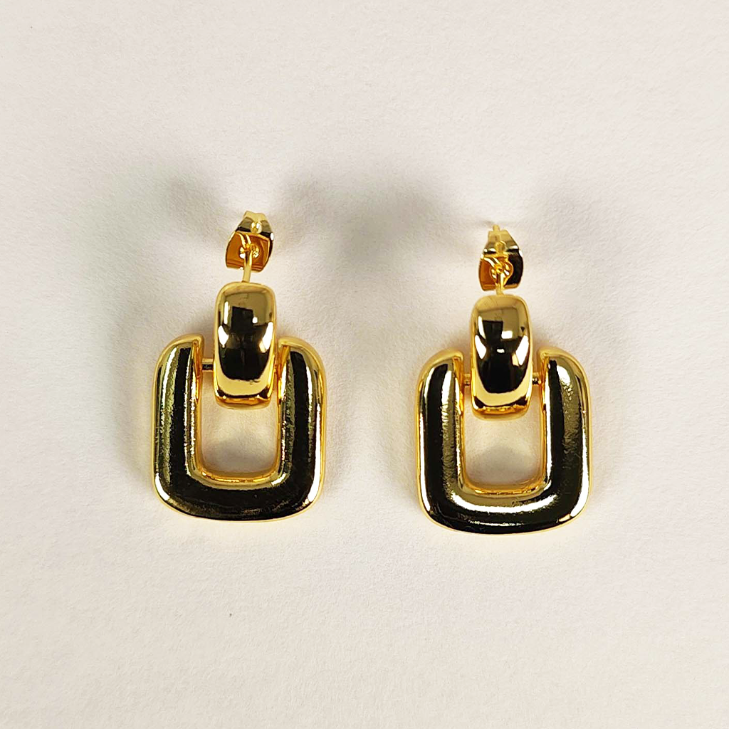 Arete Pendiente Elegante, Baño de Oro 14k